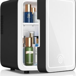 Makeup Fridge with LED Mirror: Cool & Warm Mini Fridge for Cosmetics