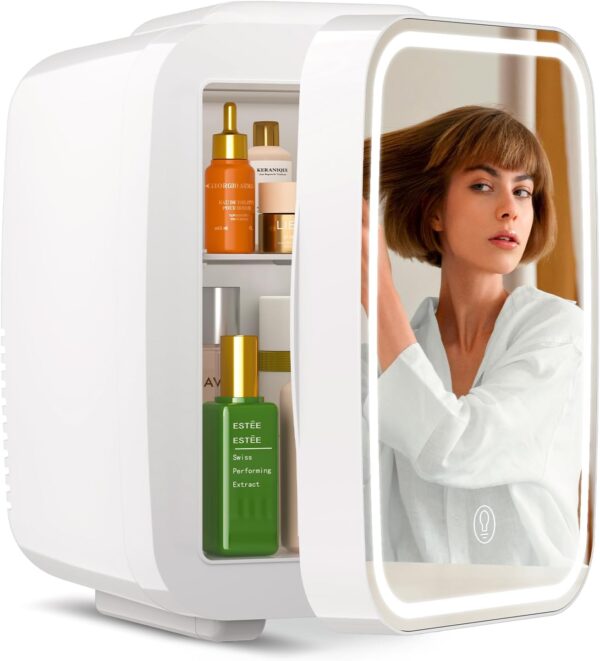 Mini Skincare Fridge with LED Mirror: Perfect for Cosmetics and Food Storage