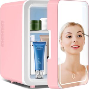 Skincare Fridge with LED Mirror: 4L Mini Cooler for Cosmetics & Beauty