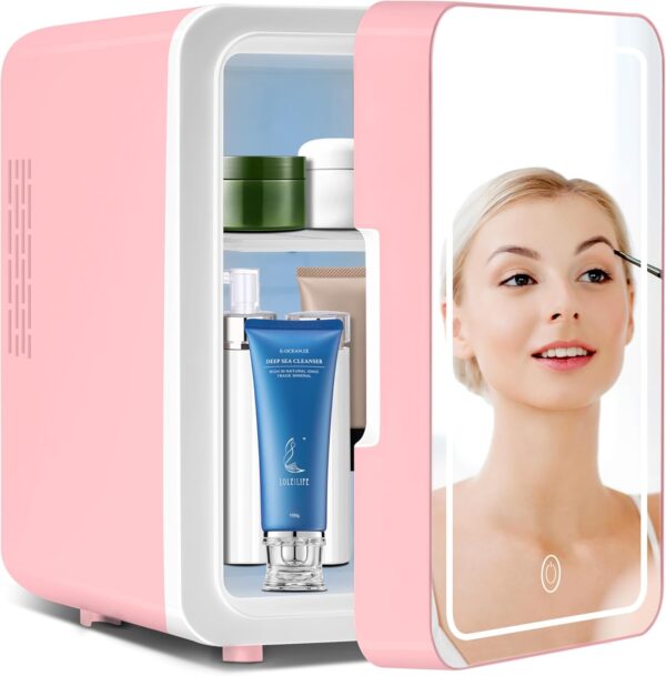 Skincare Fridge with LED Mirror: 4L Mini Cooler for Cosmetics & Beauty